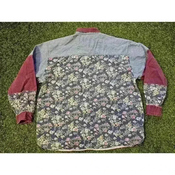 Vintage Sonoma Jeans Co Floral Denim Shirt Sz Large Petites Western Cowgirl Y2K - Picture 6 of 6